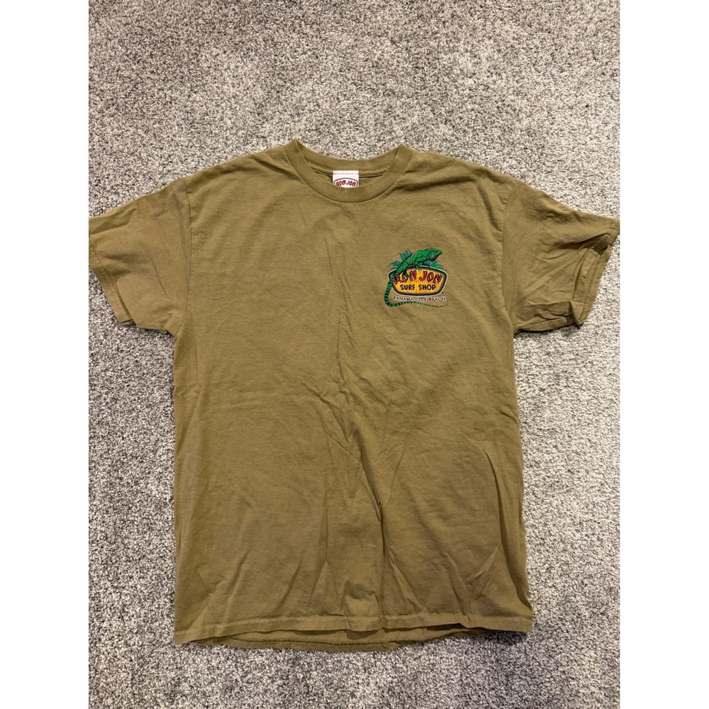 Ron Jon Surf Shop T-Shirt Mens L Olive Panama City Beach Iguana Graphic Cotton